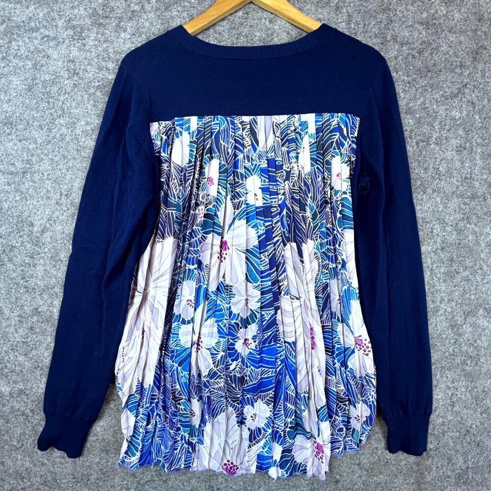 Robert Graham Sweater Women Blue Boho Hawaiian Coastal Grandma Mixed Media Artsy